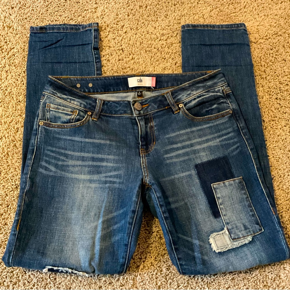 Cabi Patchwork Slim Boyfriend Straight Jeans, Sz 4